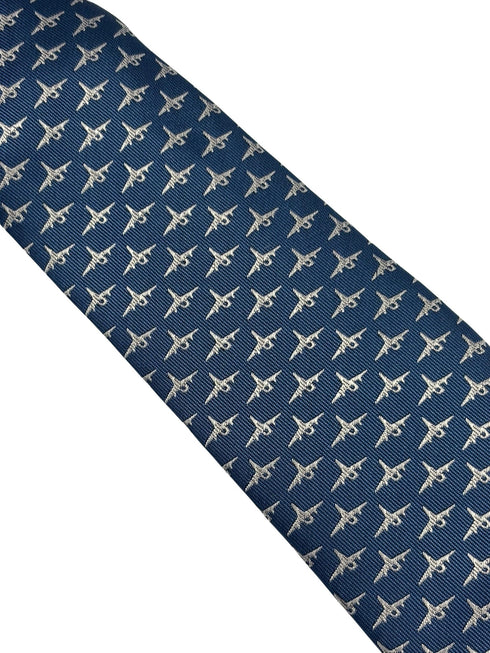 medium denim blue tie with fighter aeroplane design